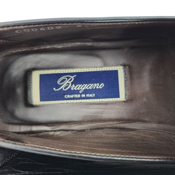 Vintage Bragano Exotic Crocodile Italy Men 9.5 Black Leather Dress Shoes Loafers main image 11